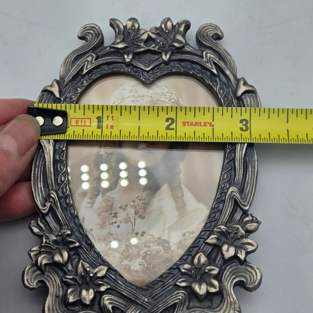 Pewter Heart Picture Frame Art‎ Nouveau Small 4.25x3.25 Table Top Mother's Day